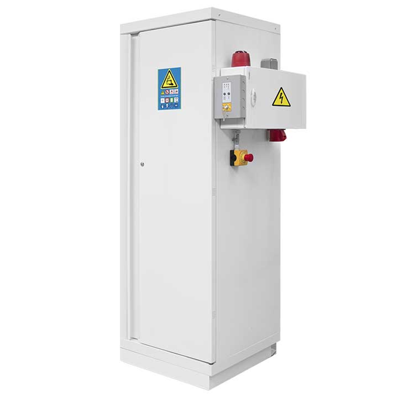 Lithium Battery Safety Cabinet 1 Door, 3 Phase, Pre-Equipped with Alarm, Extinguisher & Power Rack, Fire Resistance 90 Min, 1950x785x620 mm